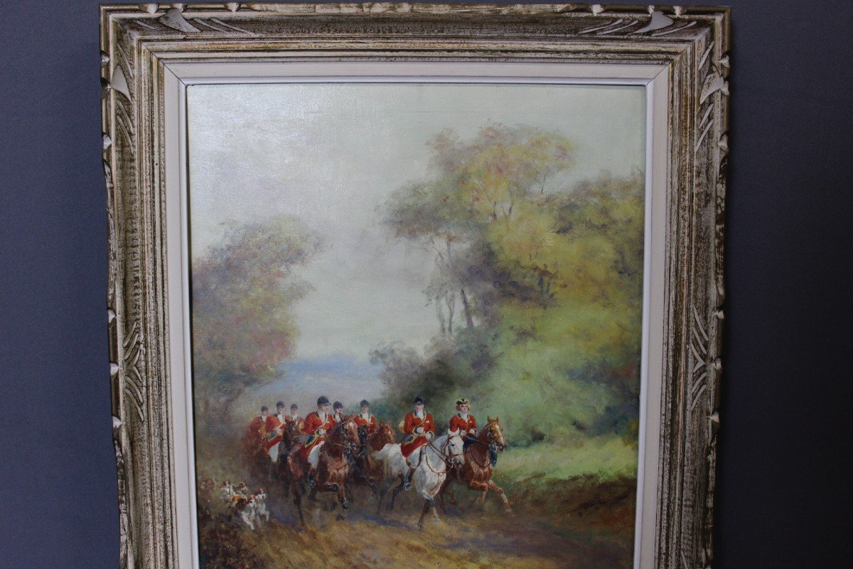 Oil On Canvas Hunting At Court By Eugène Péchaubès Circa 1930-photo-7
