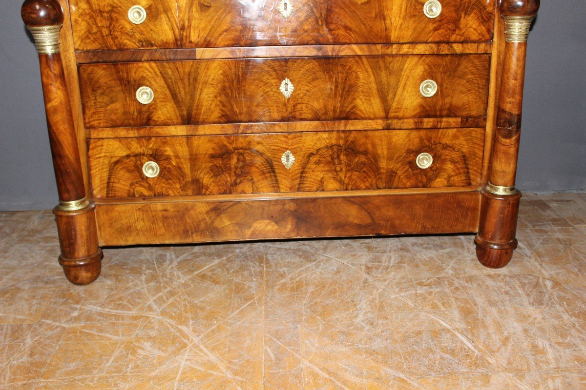 Empire Period Chest Of Drawers In Walnut With Detached Columns, Early 19th Century-photo-3