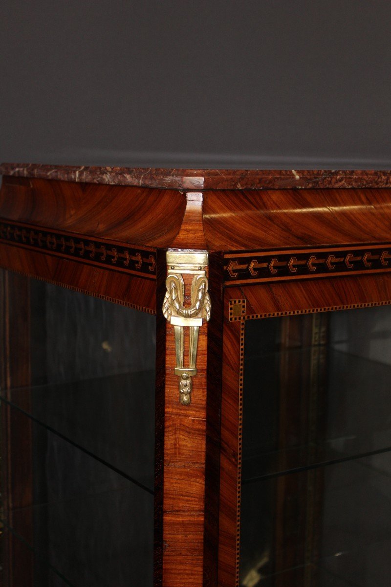 Vitrine Louis XV Quatre Faces Vitrées En Marqueterie Vers 1880-photo-7