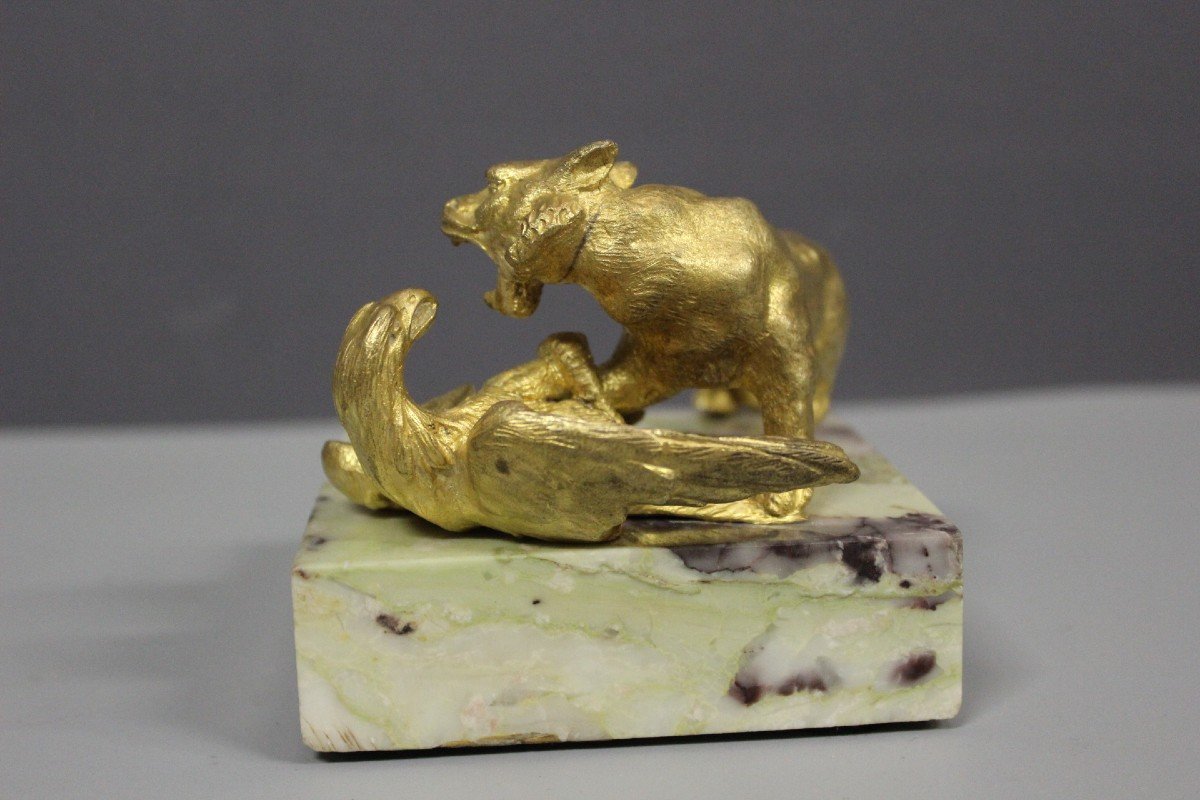 Gilded Bronze, Tiger Attacking An Eagle Circa 1900-photo-3