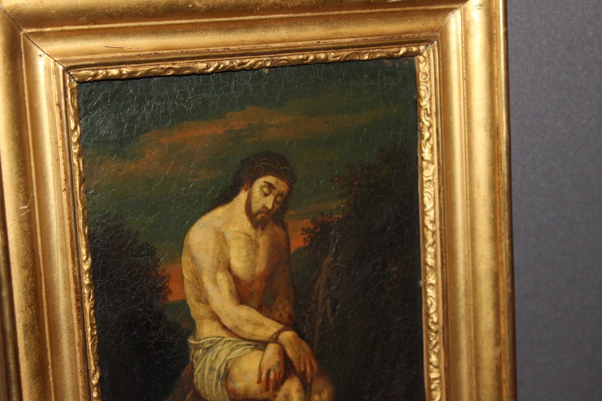 Huile Sur Cuivre Christ Au Roseau Fin XVII-photo-2