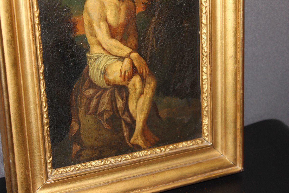 Huile Sur Cuivre Christ Au Roseau Fin XVII-photo-3
