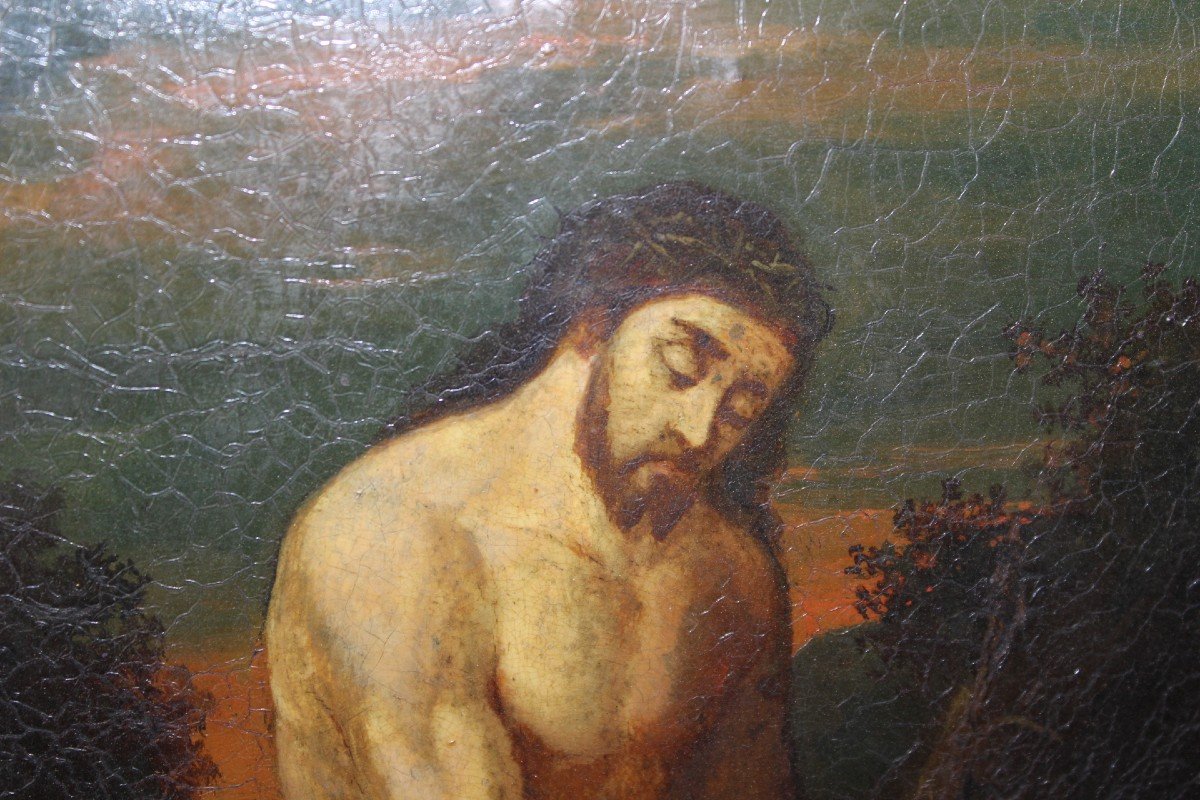 Huile Sur Cuivre Christ Au Roseau Fin XVII-photo-2