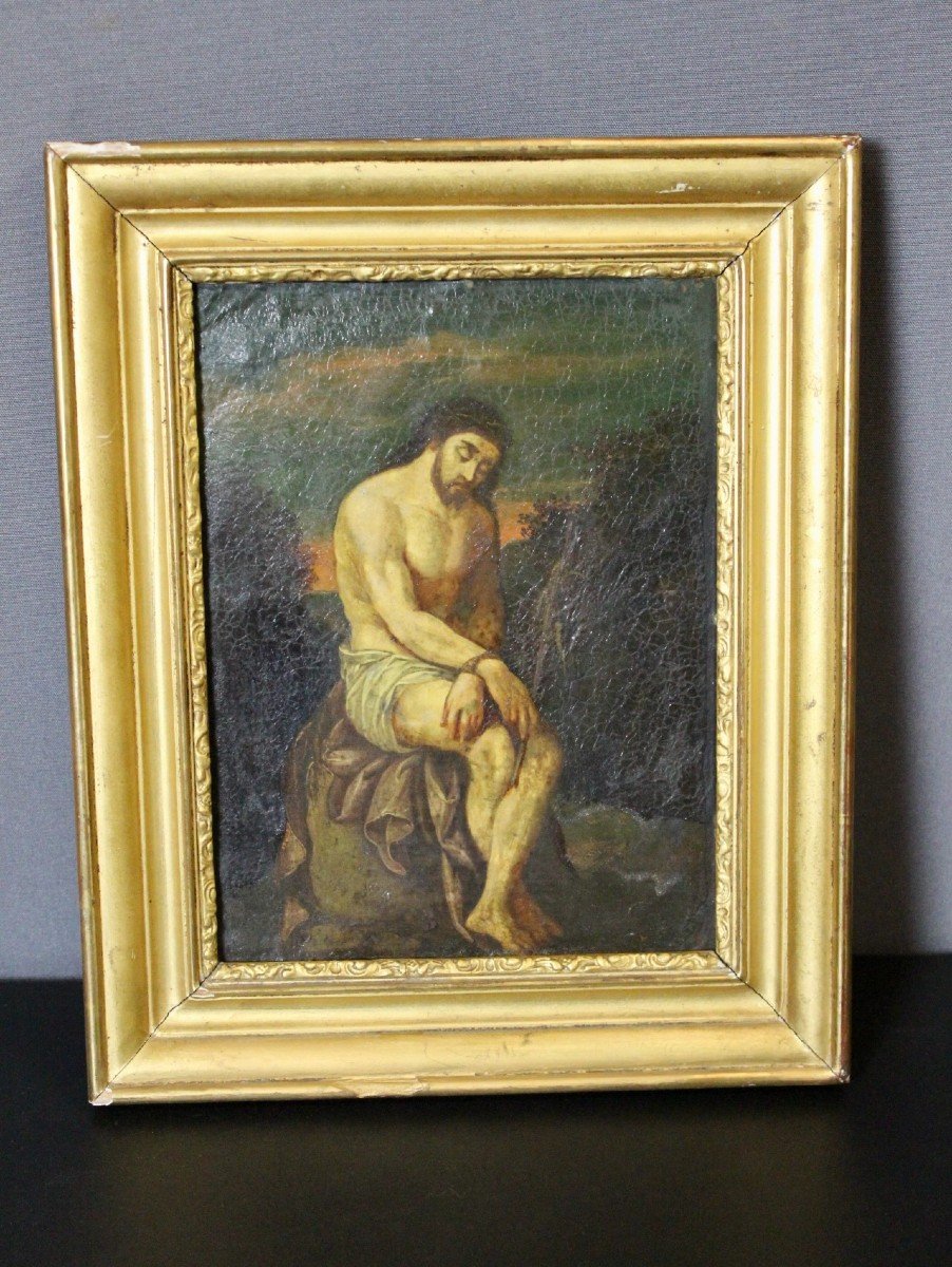 Huile Sur Cuivre Christ Au Roseau Fin XVII-photo-3
