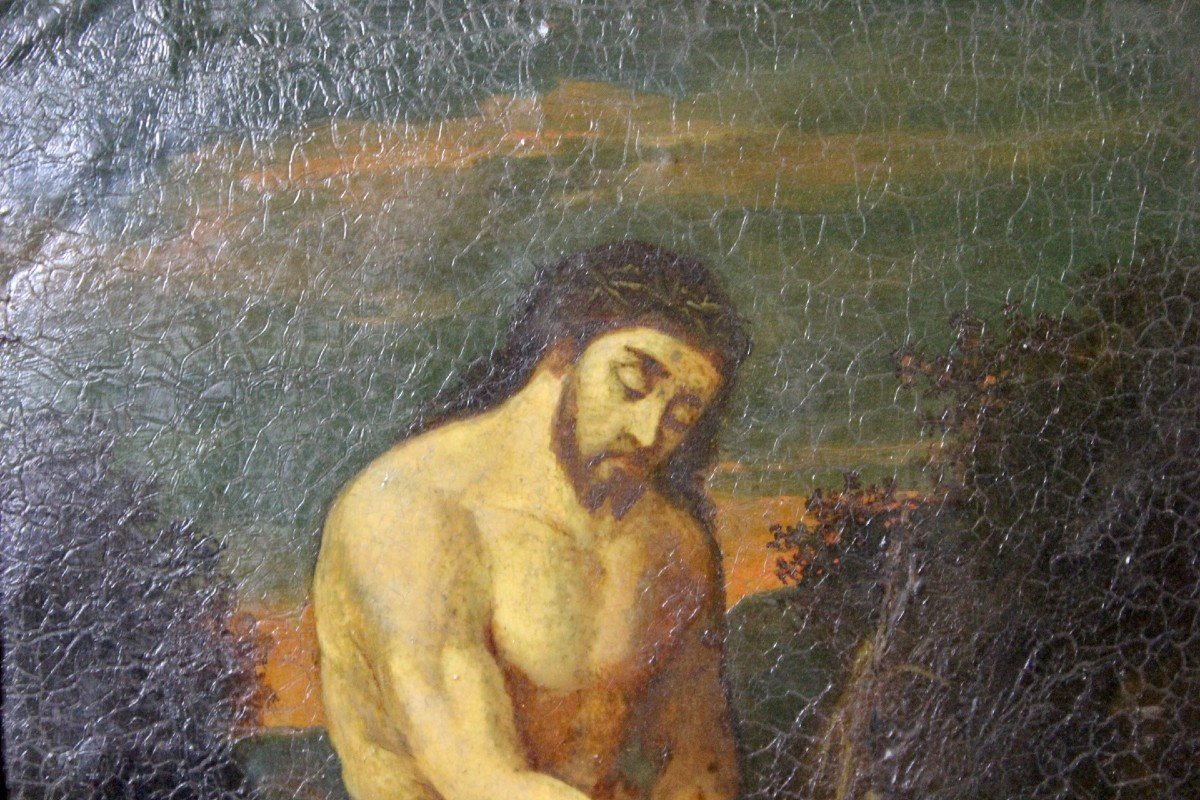 Huile Sur Cuivre Christ Au Roseau Fin XVII-photo-5