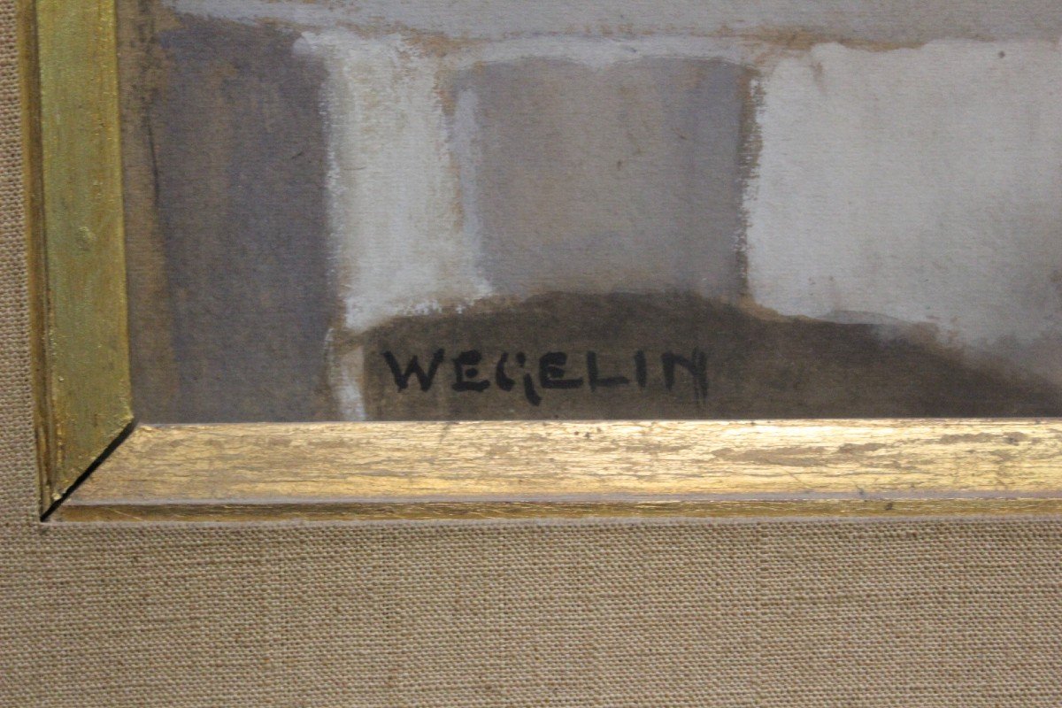 Gouache On Cardboard, Interior Decor With Jug Signed Wegelin-photo-2