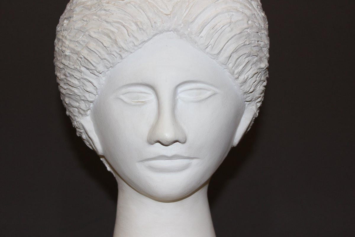 Plaster Head Of Diana, Original Sculpture Circa 1950-photo-2