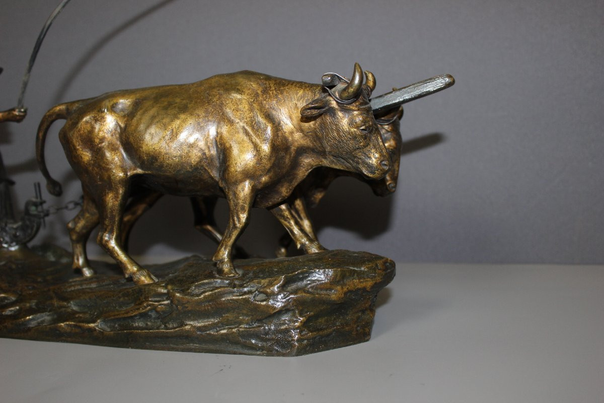 Bronze The Ploughman By Edouard Drouot Circa 1900-photo-2