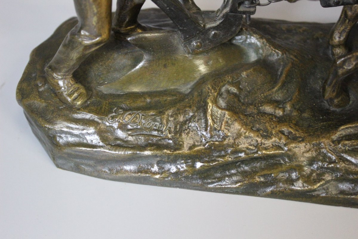 Bronze The Ploughman By Edouard Drouot Circa 1900-photo-4