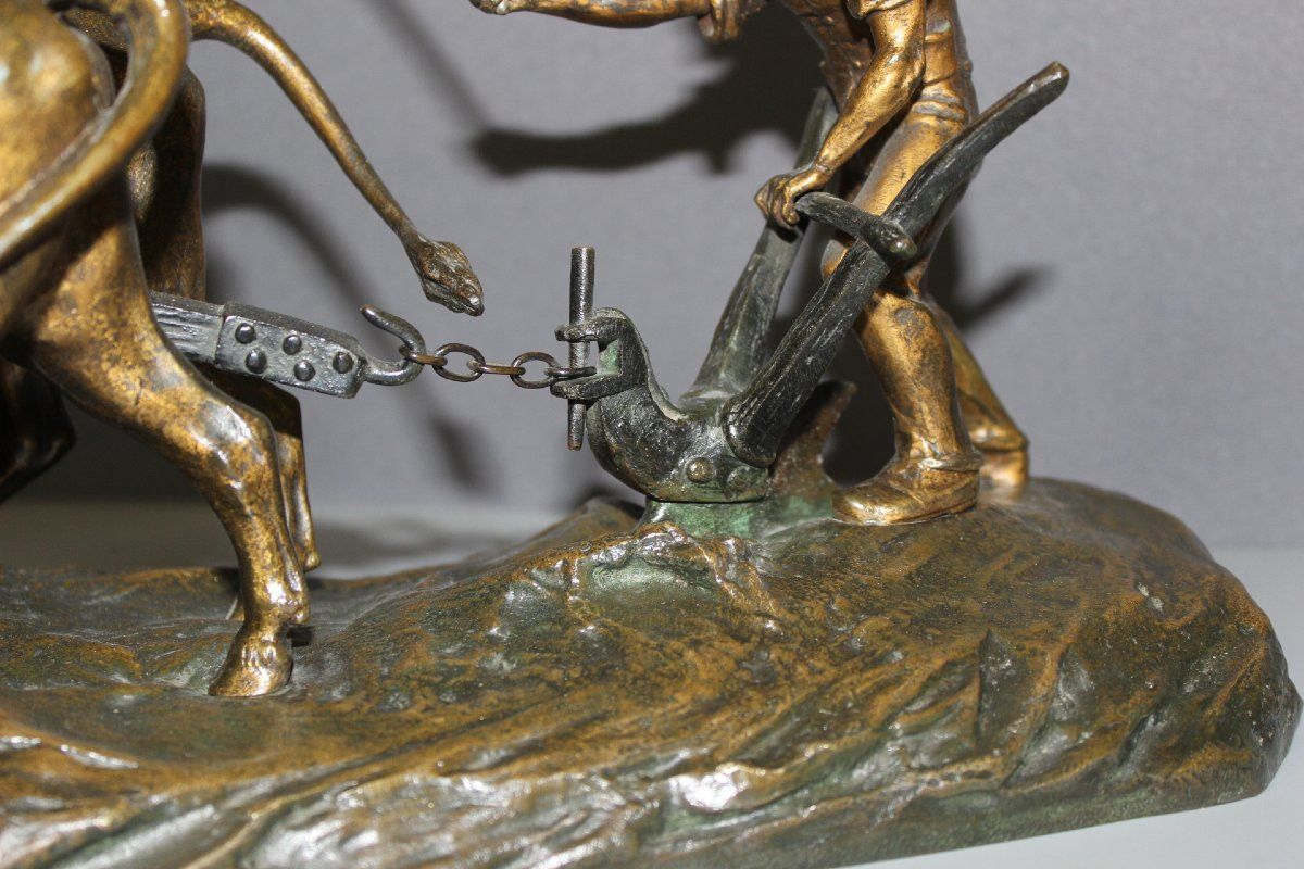 Bronze The Ploughman By Edouard Drouot Circa 1900-photo-2