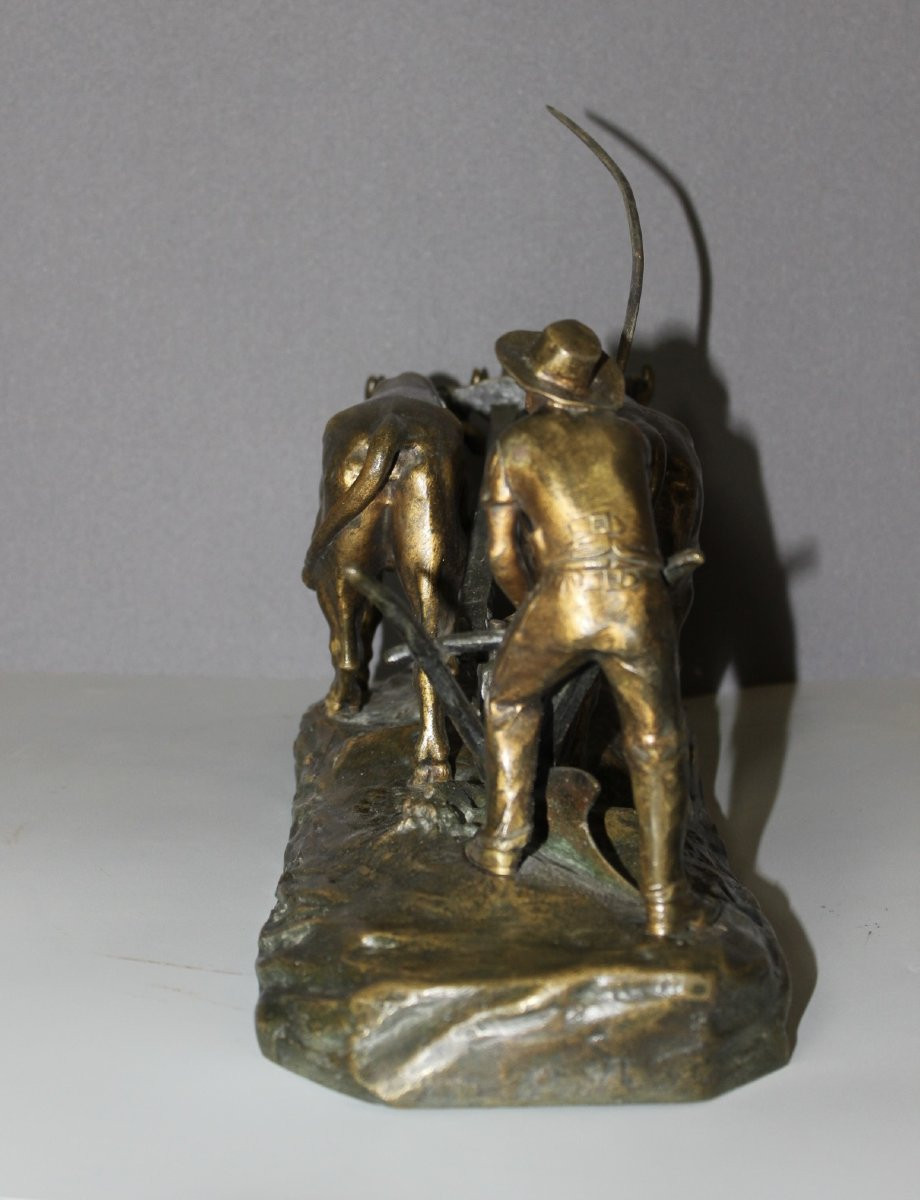 Bronze The Ploughman By Edouard Drouot Circa 1900-photo-5
