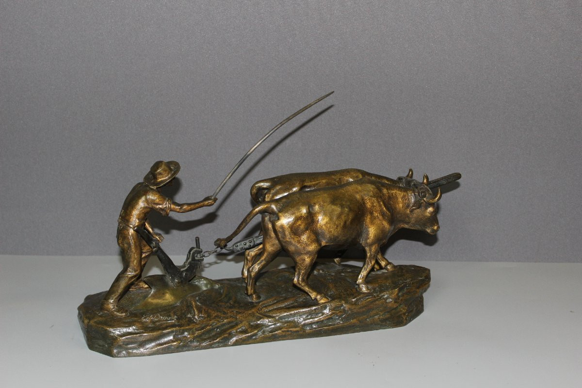 Bronze The Ploughman By Edouard Drouot Circa 1900-photo-6