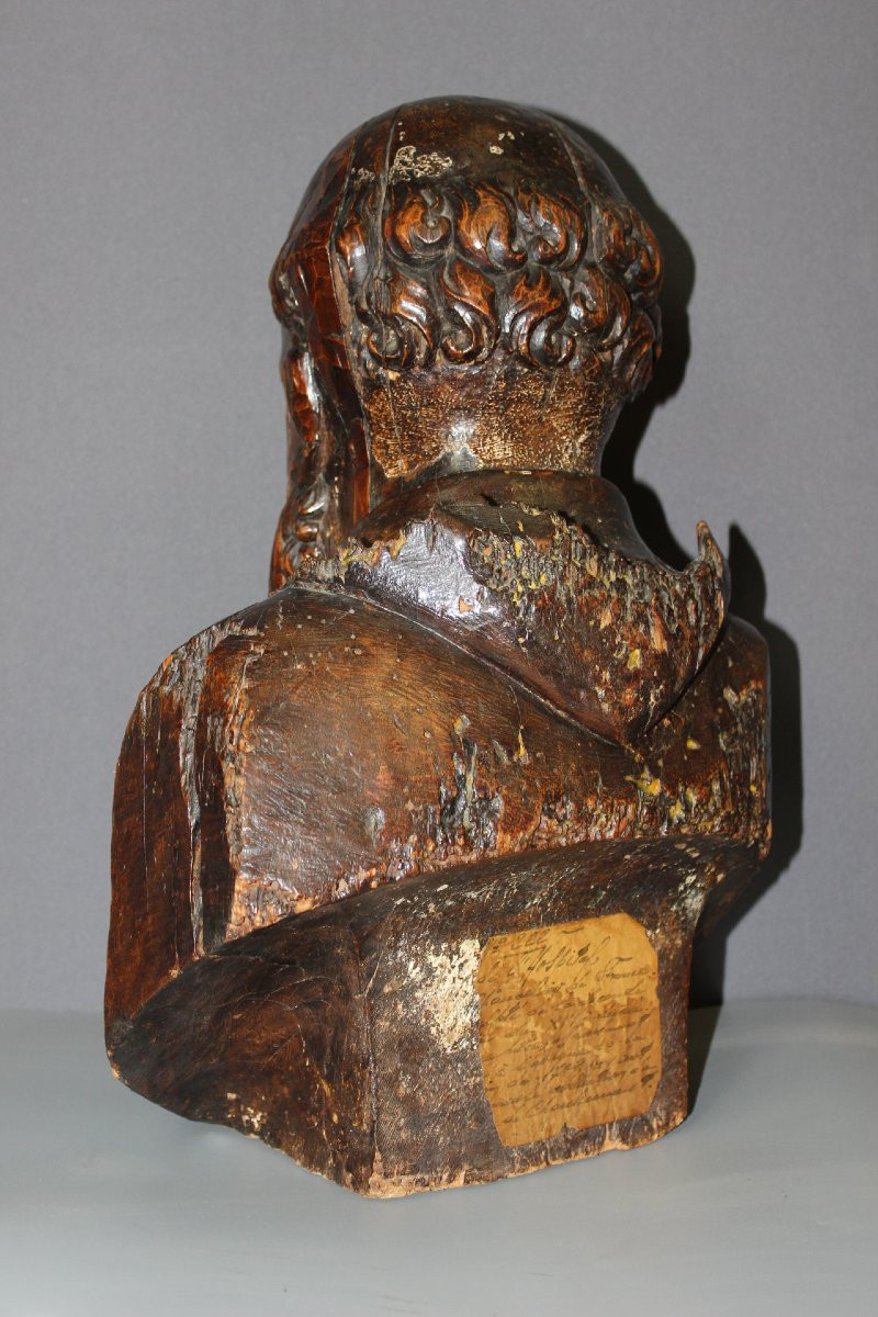 Buste En Bois Sculpté De Michel De l'Hospital Fin XVI Siècle -photo-3