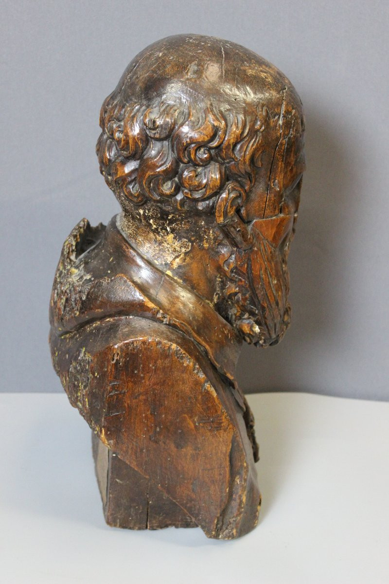 Buste En Bois Sculpté De Michel De l'Hospital Fin XVI Siècle -photo-4