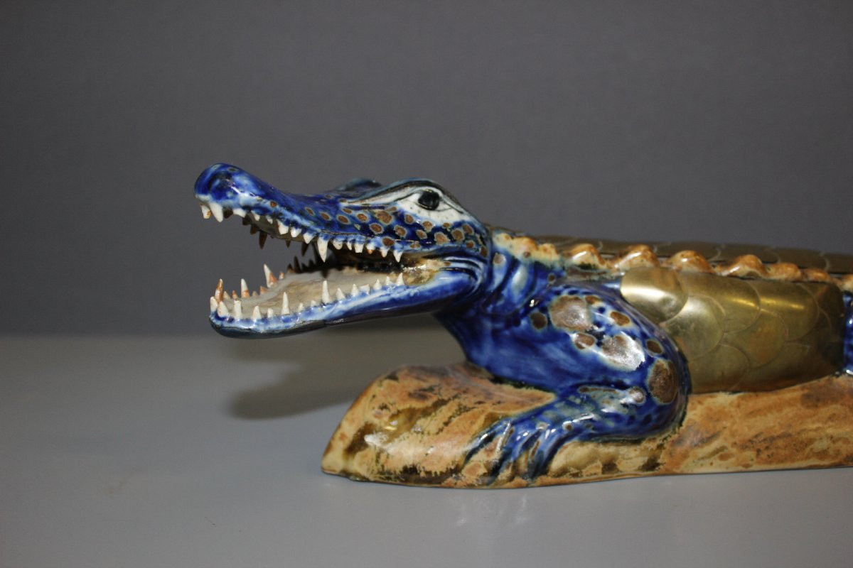 Ceramic And Brass Crocodile XX-photo-2
