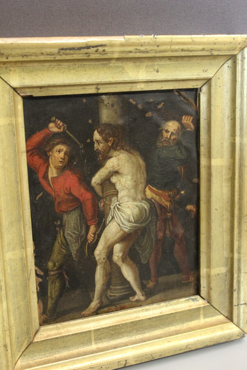 Huile Sur Cuivre Flagellation Du Christ Fin XVII-photo-5