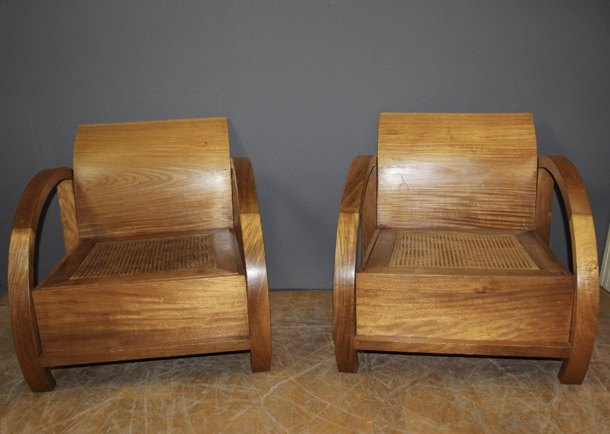 Paire De Fauteuils En Teck De Style  Art Déco -photo-7