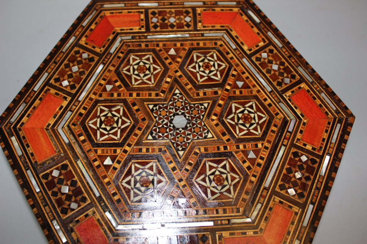 Coffret Syrien Hexagonale En Marqueterie Vers 1920-photo-3