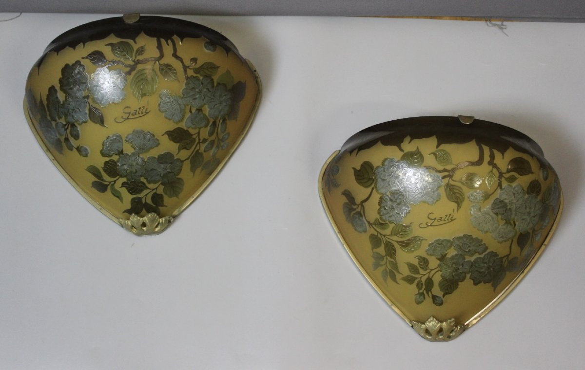 Pair Of Gallé Tip Wall Lights With Flower And Leaf Decoration -photo-5