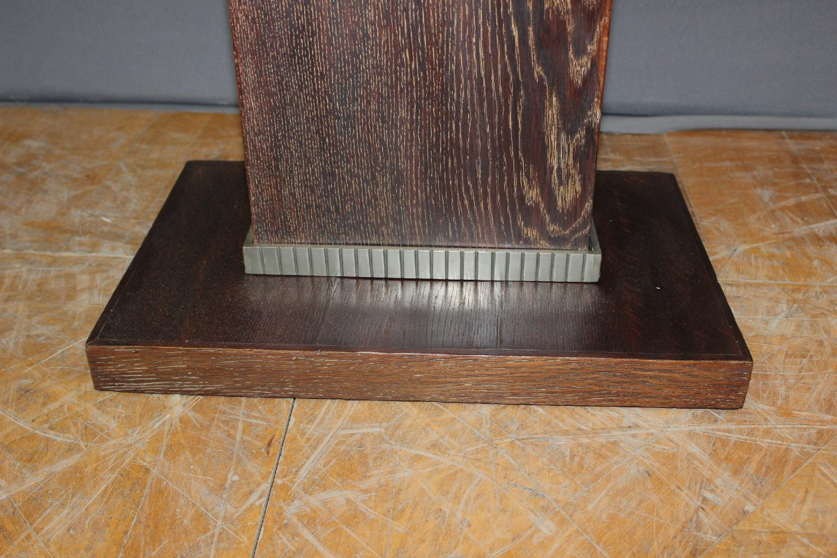 Guéridon Art déco en chêne et bronze nickelé vers 1930-photo-3
