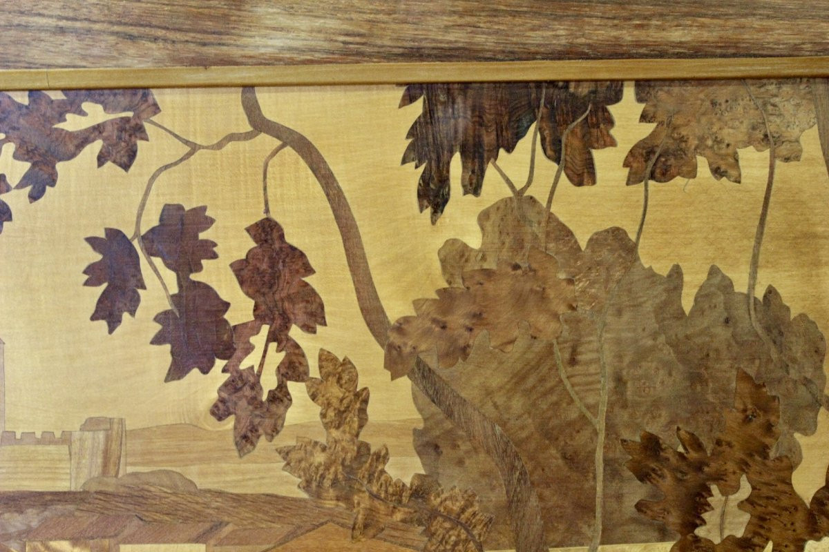 Large Marquetry Panel  Decor Cité De Carcassonne Circa 1930-photo-4
