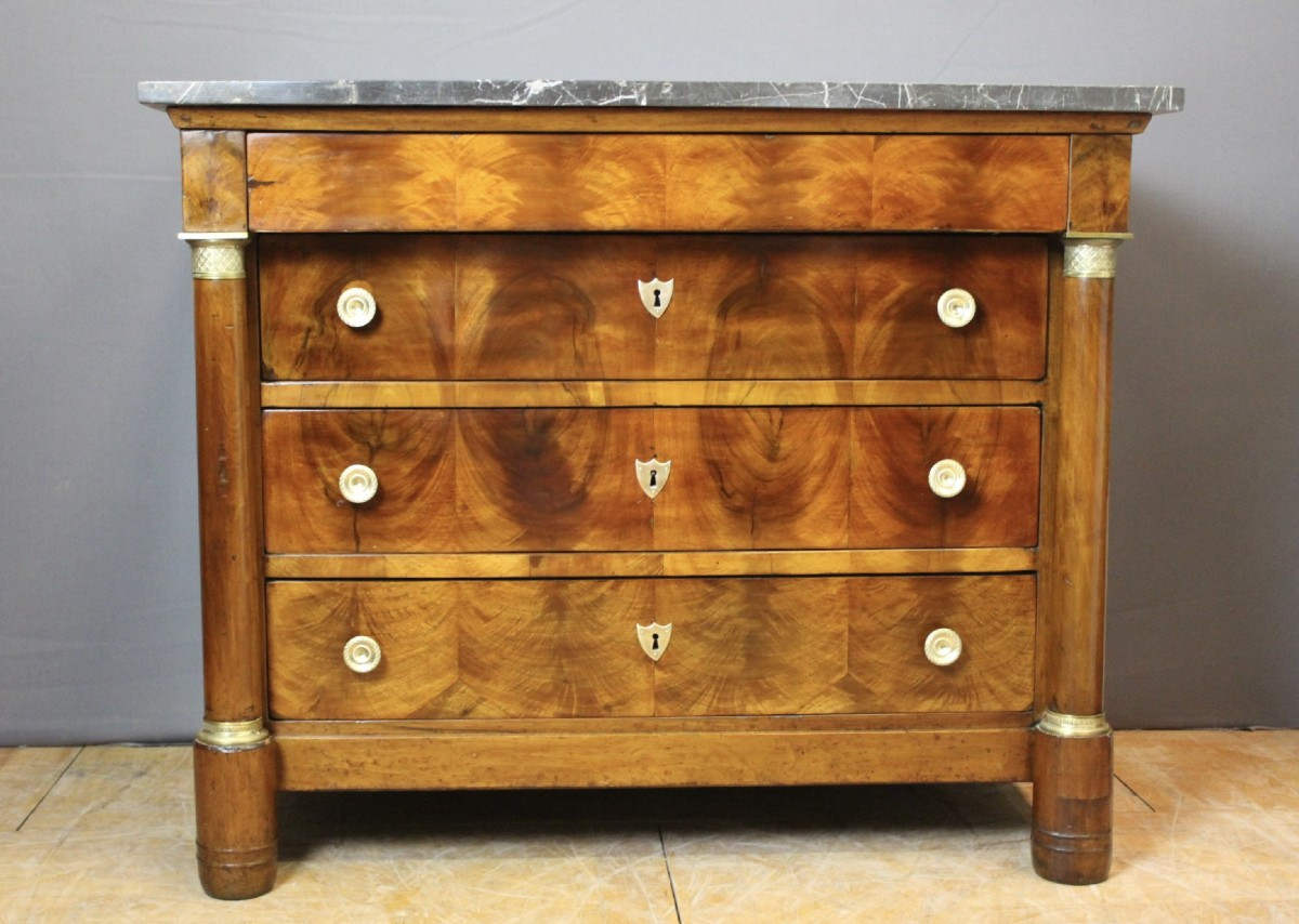 Commode Empire à colonnes Détachées en noyer début XIX 