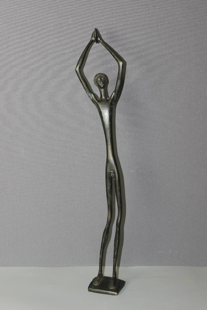 Bronze Discus Thrower With Green Patina