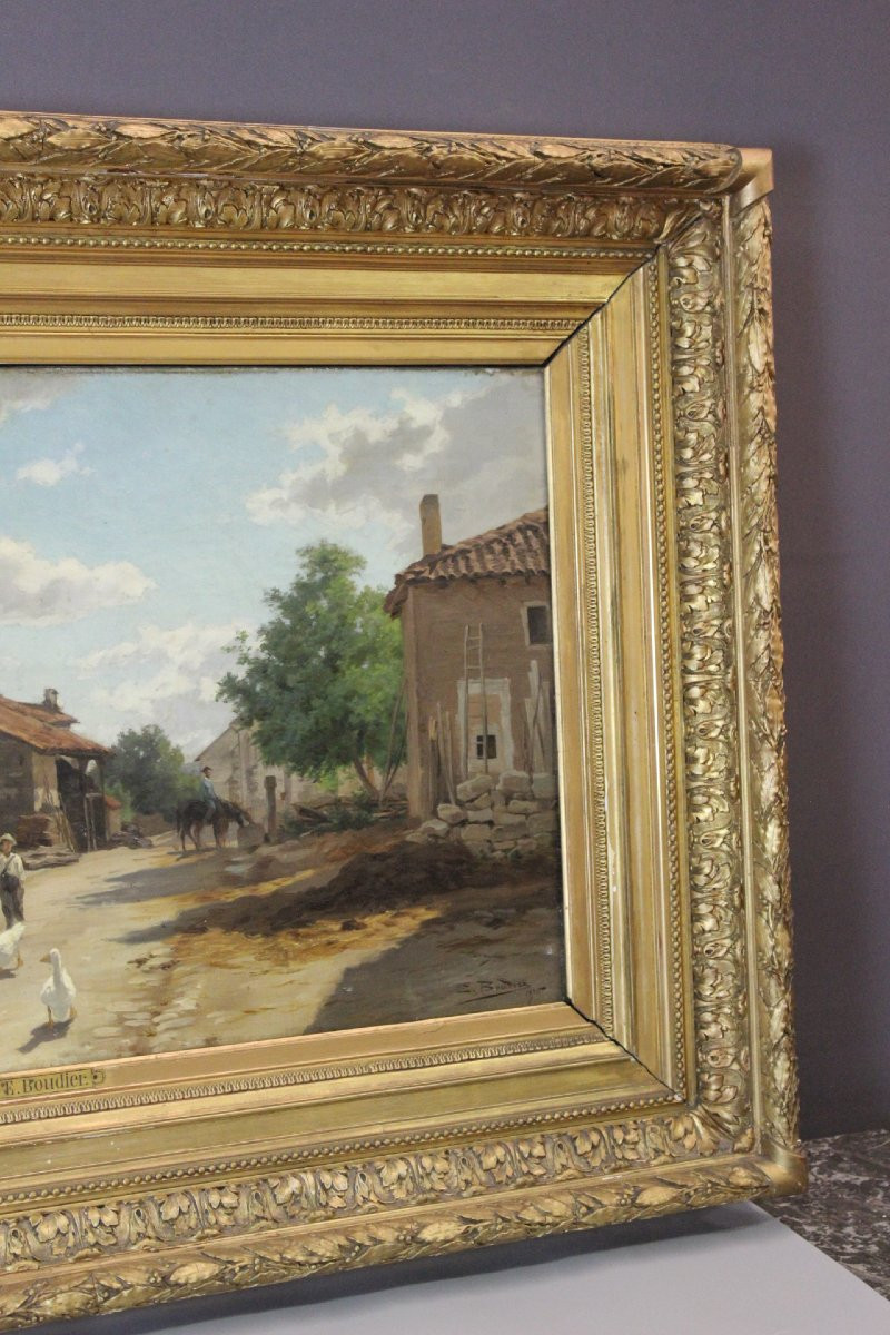 Oil On Canvas By Boudier, Farmyard In The Vosges 19th Century -photo-4
