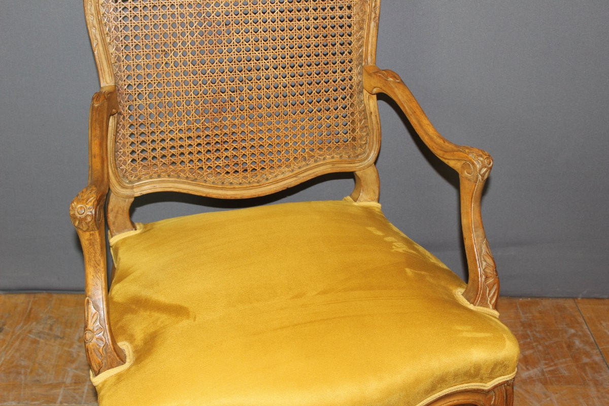 Fauteuil Régence à dos plat canné XIX-photo-3