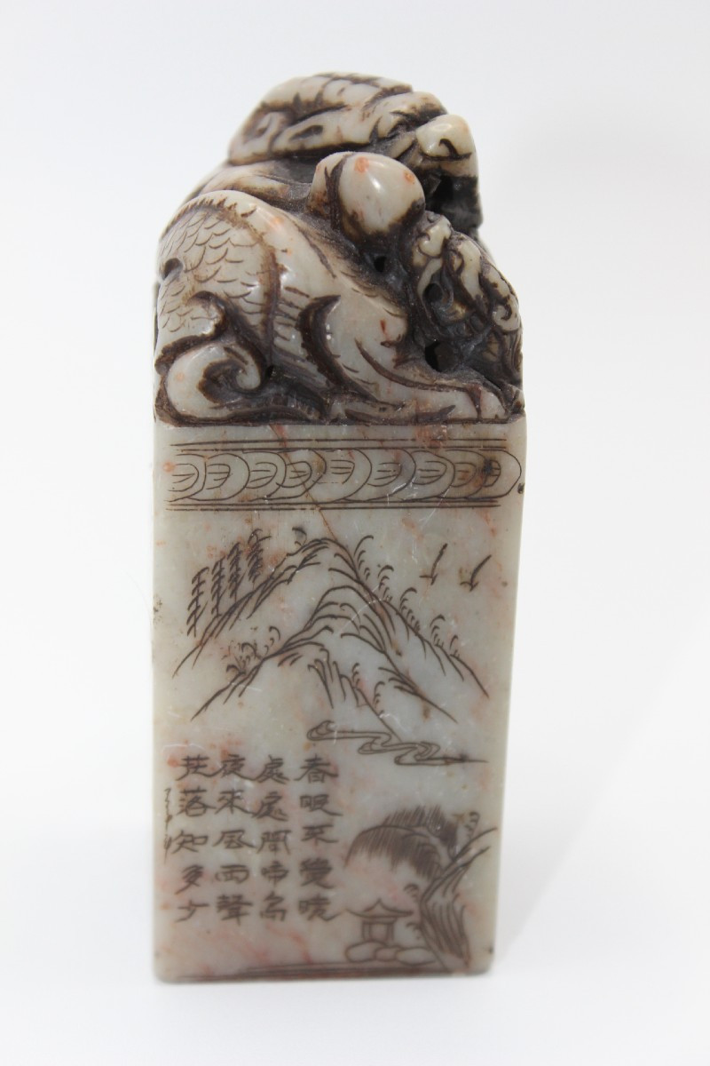 Cachet en Stéatite aux dragons vers 1900
