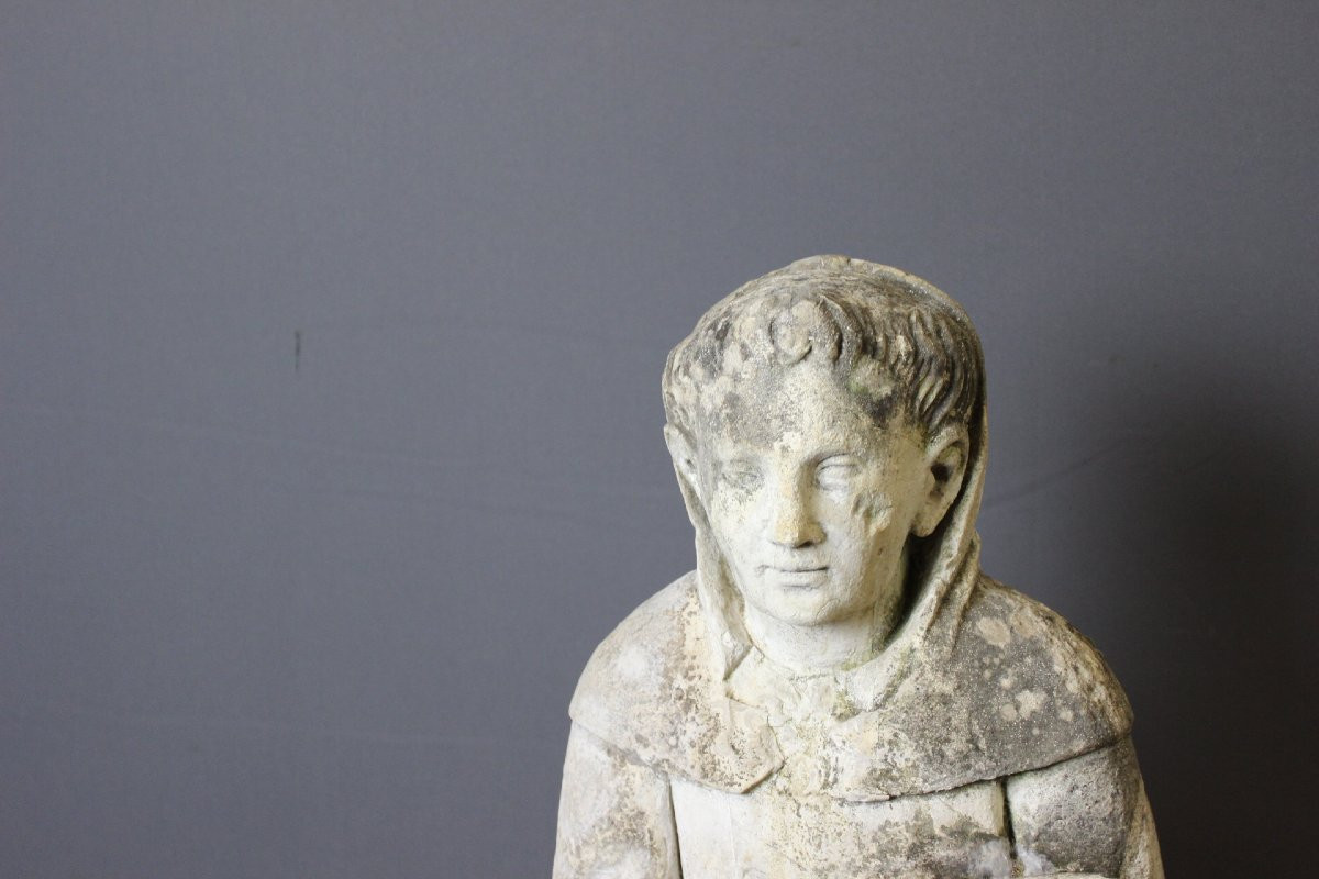 Sculpture d'un moine en pierre tendre , 122 cm , fin XVIII-photo-2