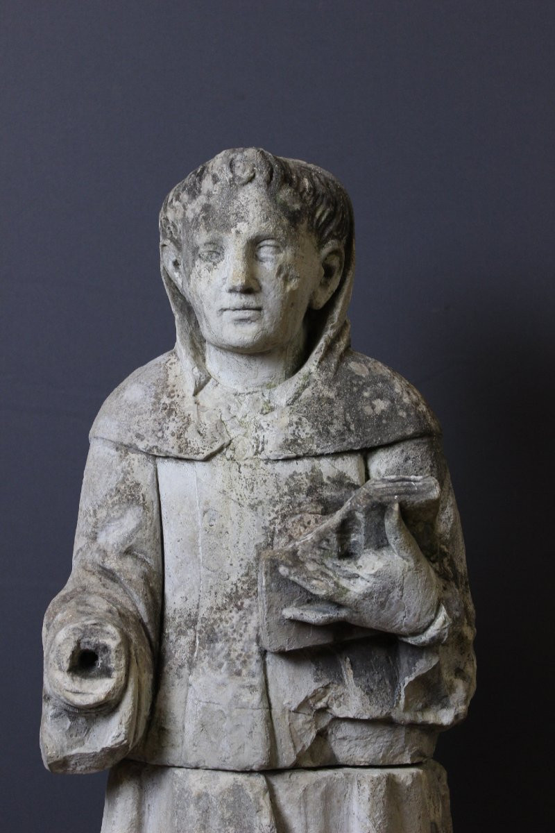 Sculpture d'un moine en pierre tendre , 122 cm , fin XVIII-photo-1