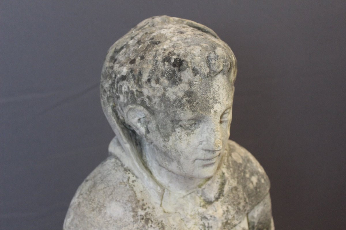 Sculpture d'un moine en pierre tendre , 122 cm , fin XVIII-photo-3