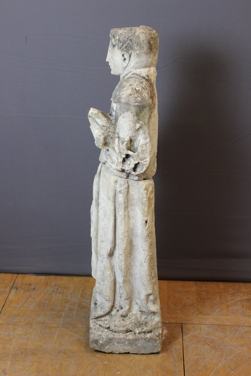 Sculpture d'un moine en pierre tendre , 122 cm , fin XVIII-photo-5