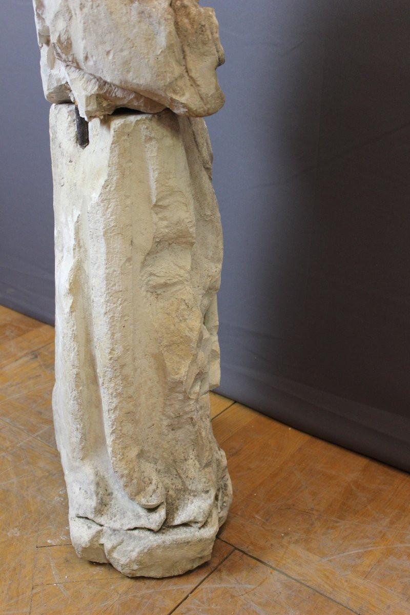 Sculpture d'un moine en pierre tendre , 122 cm , fin XVIII-photo-7