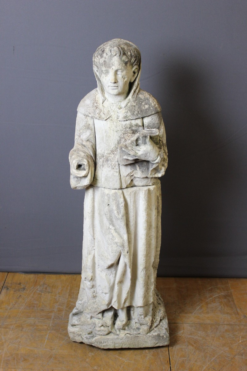 Sculpture d'un moine en pierre tendre , 122 cm , fin XVIII