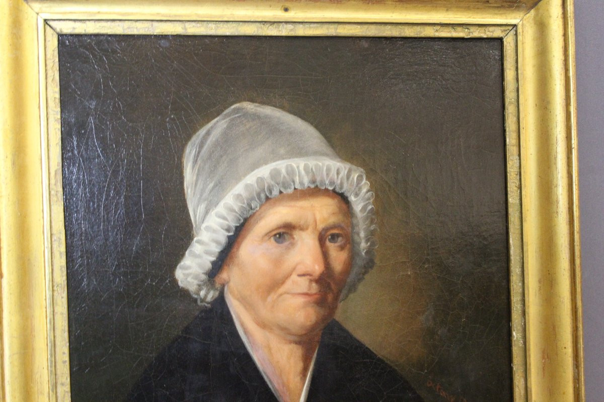 Oil On Canvas, Woman With A White Headdress Dated 1840-photo-2