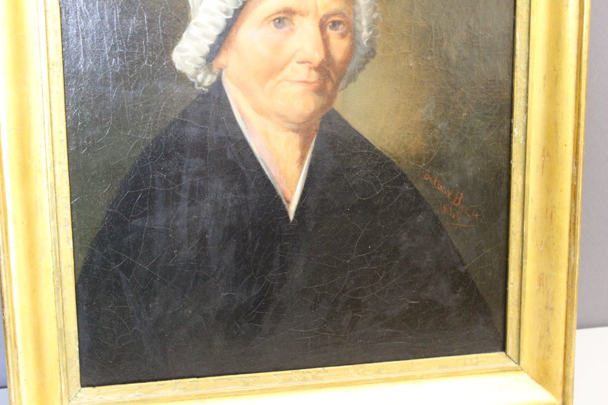 Oil On Canvas, Woman With A White Headdress Dated 1840-photo-3