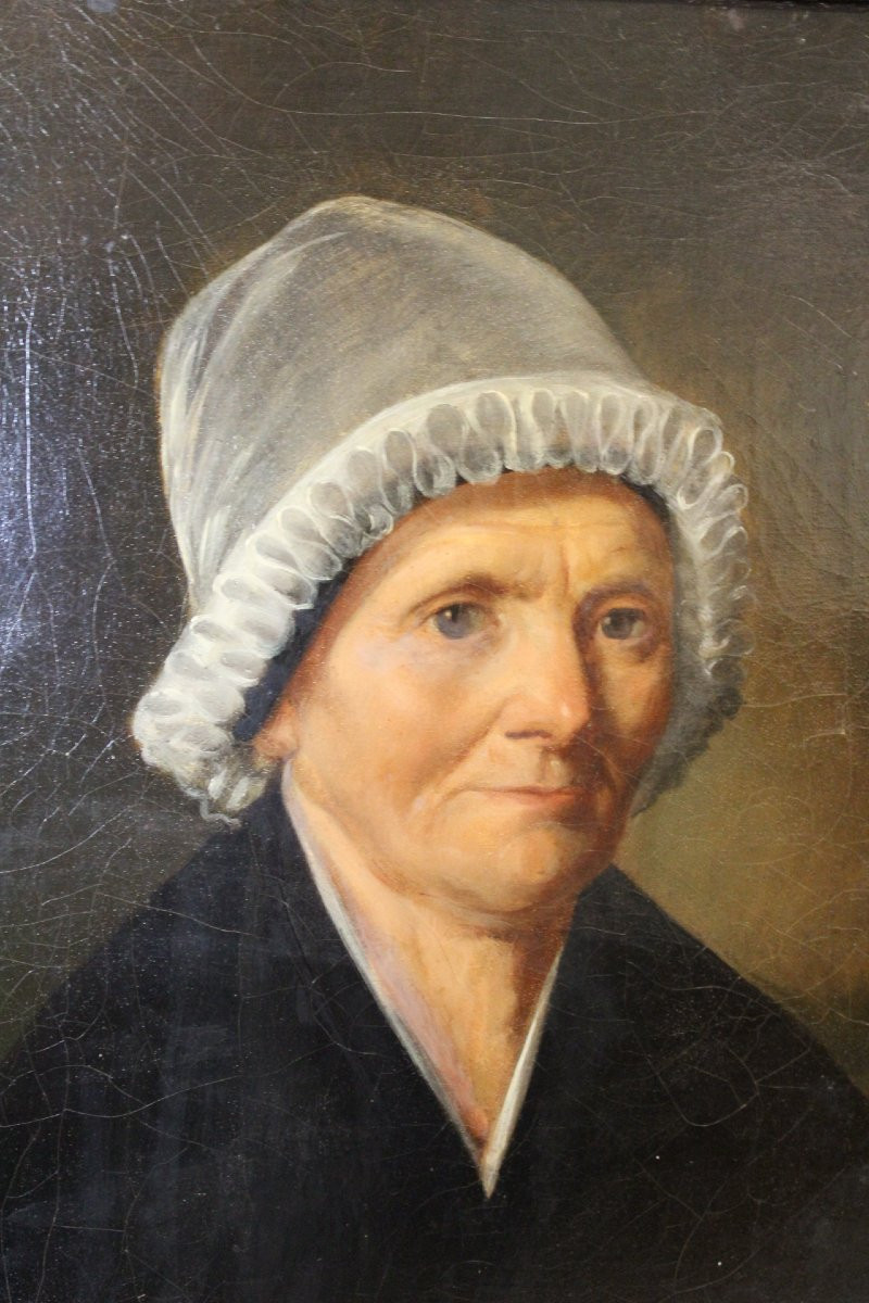 Oil On Canvas, Woman With A White Headdress Dated 1840-photo-4