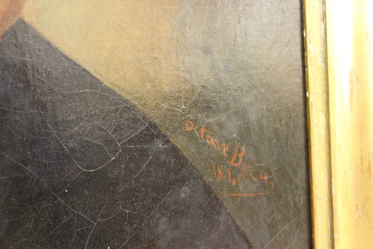 Oil On Canvas, Woman With A White Headdress Dated 1840-photo-1