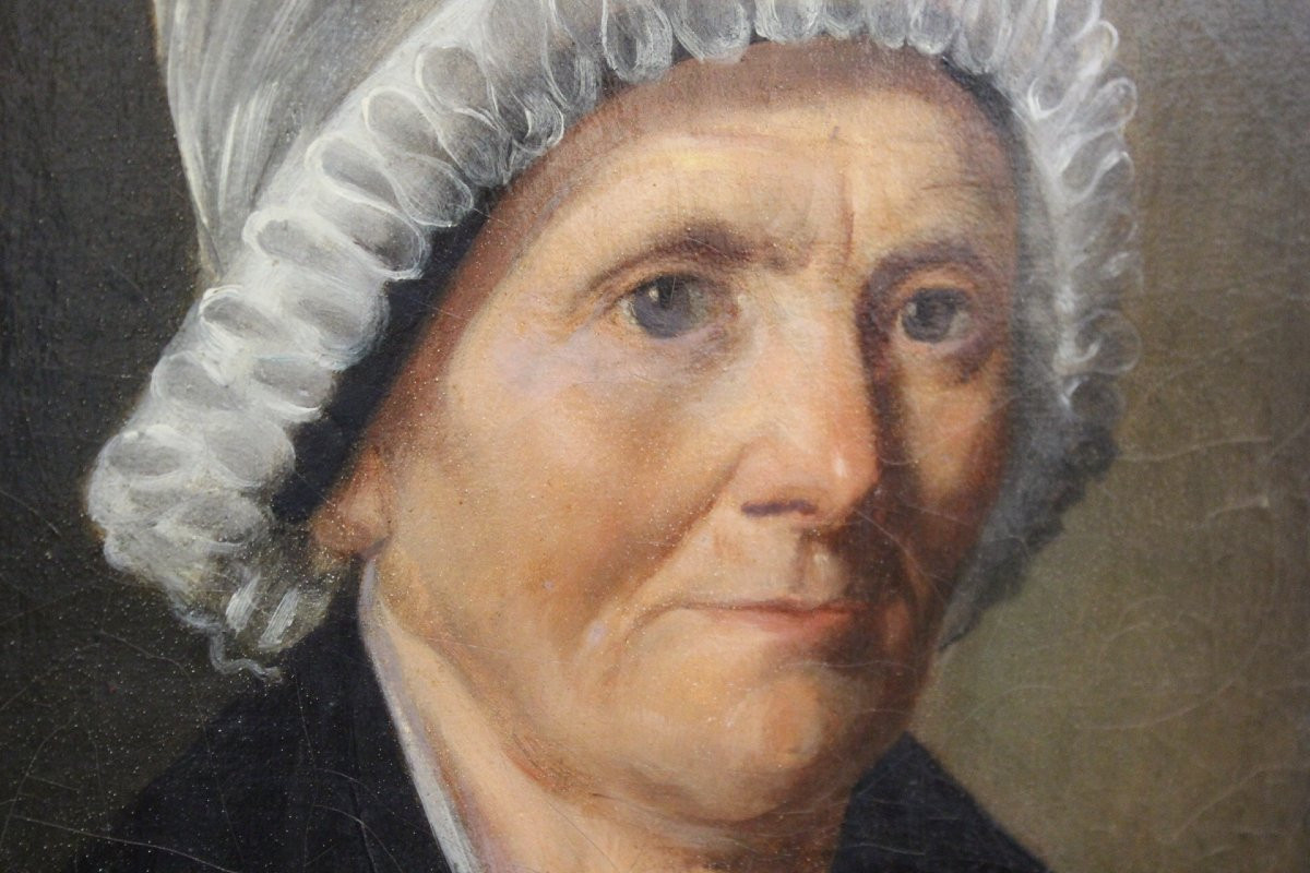Oil On Canvas, Woman With A White Headdress Dated 1840-photo-3