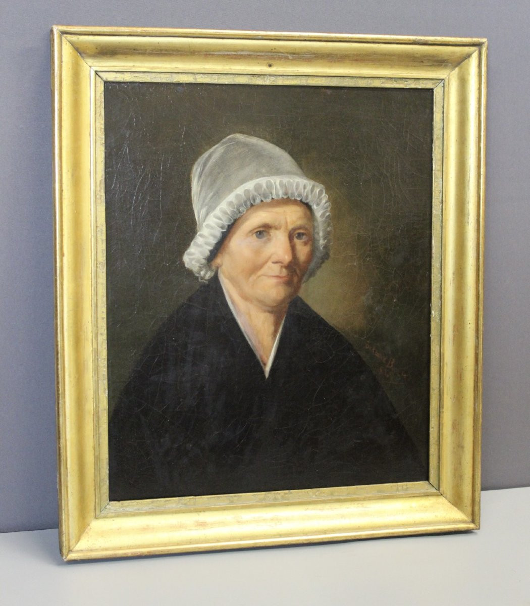Oil On Canvas, Woman With A White Headdress Dated 1840-photo-5