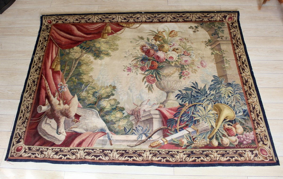 Tapisserie d'Aubusson d'époque Napoléon III , Retour de Chasse XIX