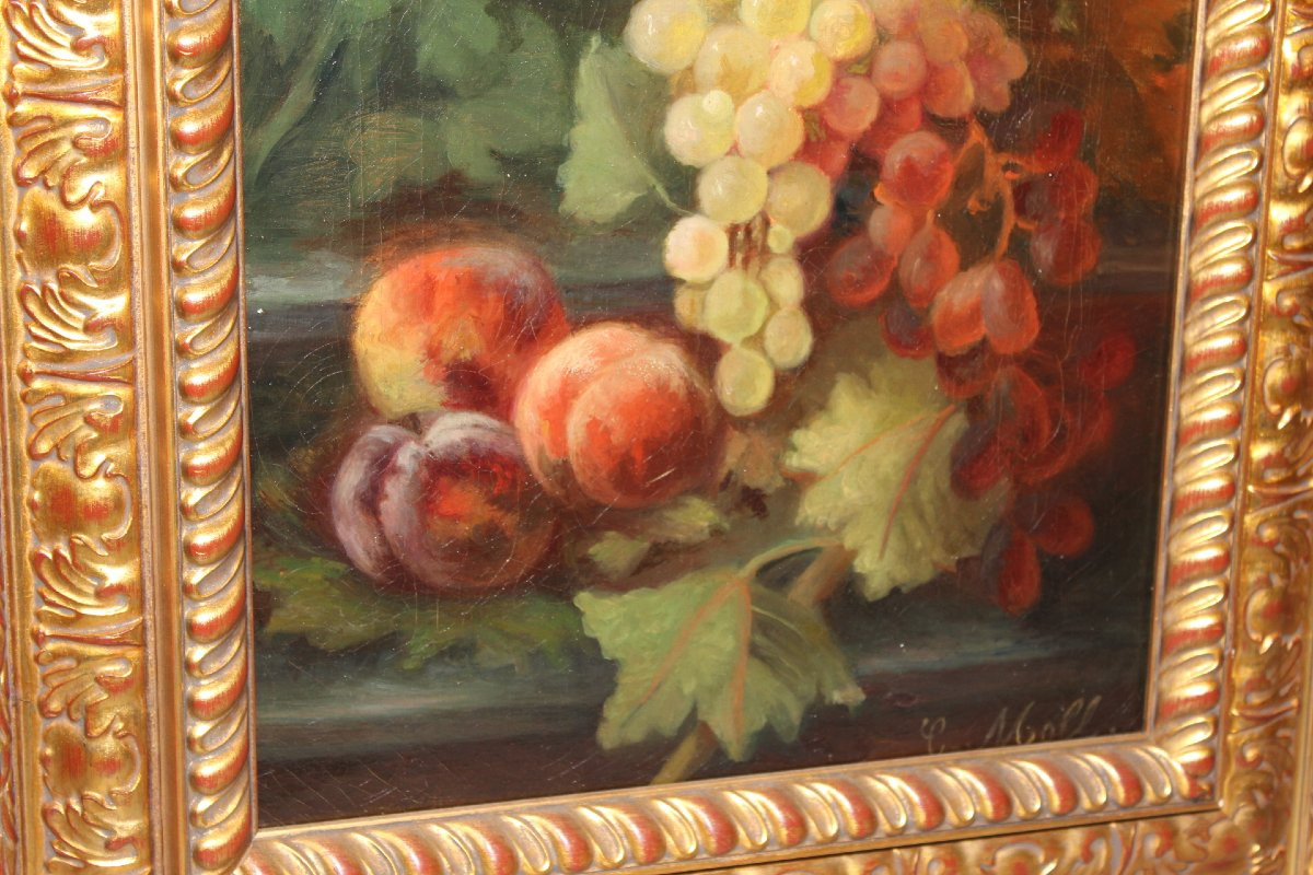 Huile sur toile aux fruits et aux dahlias fin XIX par C. Moll-photo-5