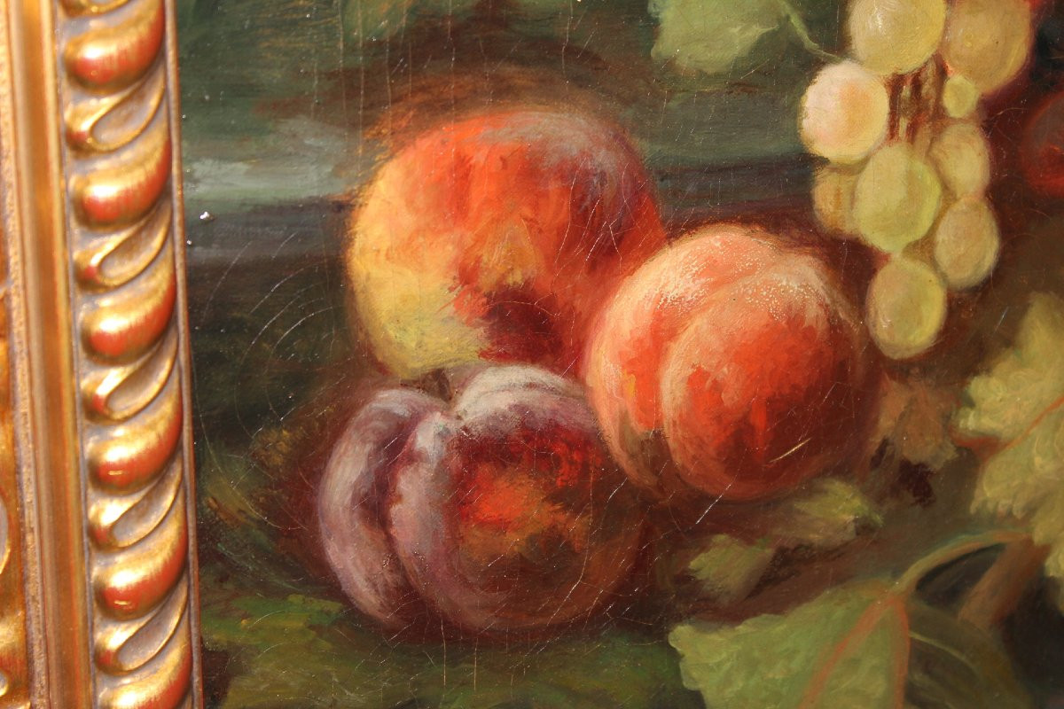 Huile sur toile aux fruits et aux dahlias fin XIX par C. Moll-photo-6