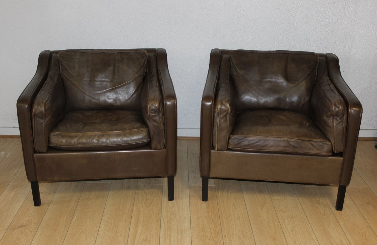 Paire de fauteuils en cuir par Borge Mogensen vers 1970-photo-2