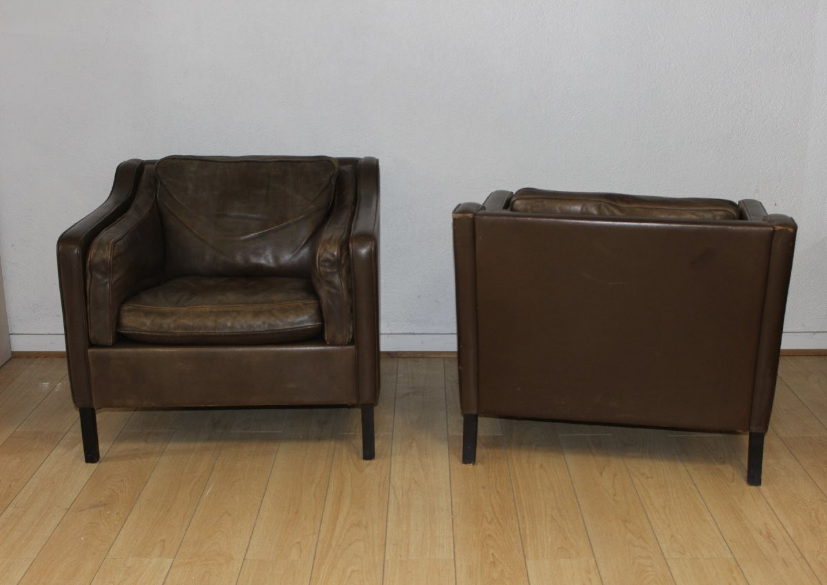 Paire de fauteuils en cuir par Borge Mogensen vers 1970-photo-3