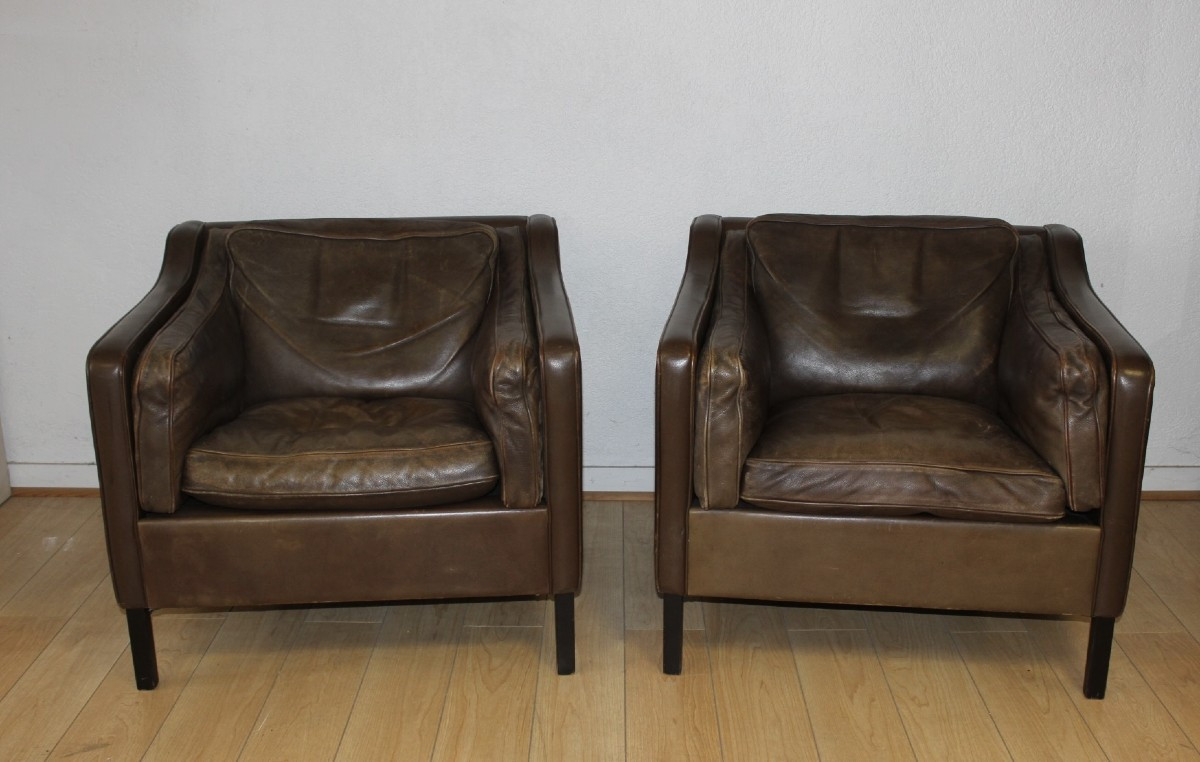 Paire de fauteuils en cuir par Borge Mogensen vers 1970