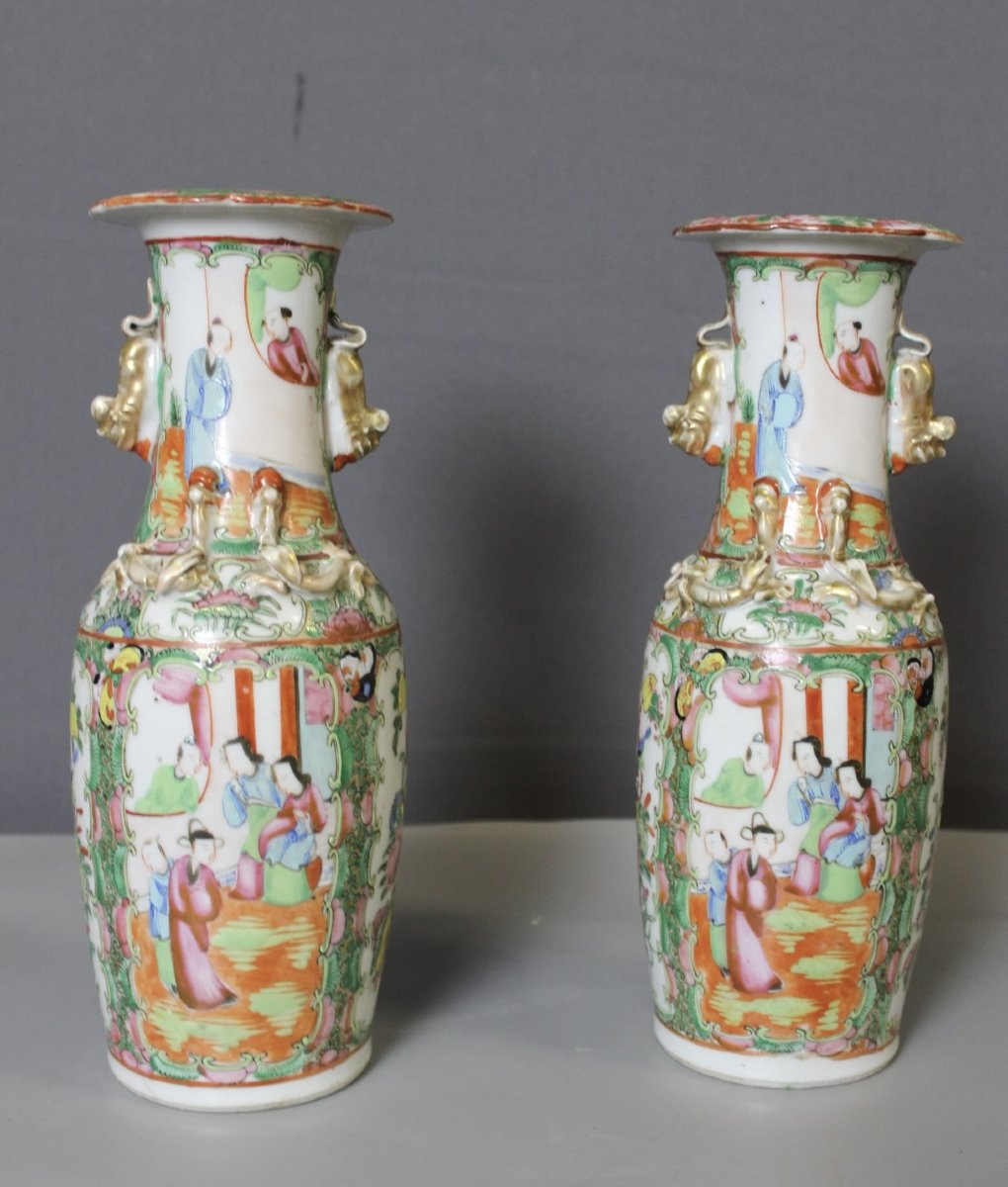 Pair Of Canton Porcelain Vases, China Circa 1900-photo-2