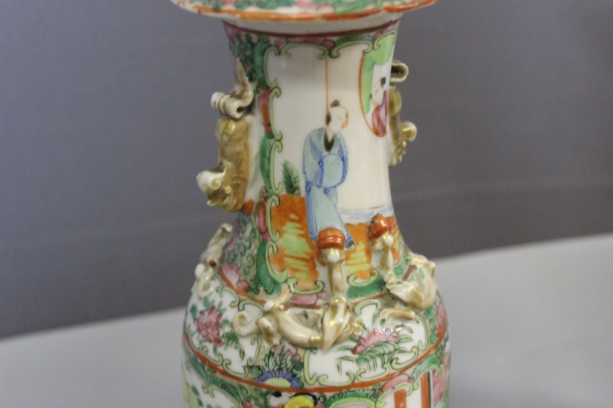 Pair Of Canton Porcelain Vases, China Circa 1900-photo-7